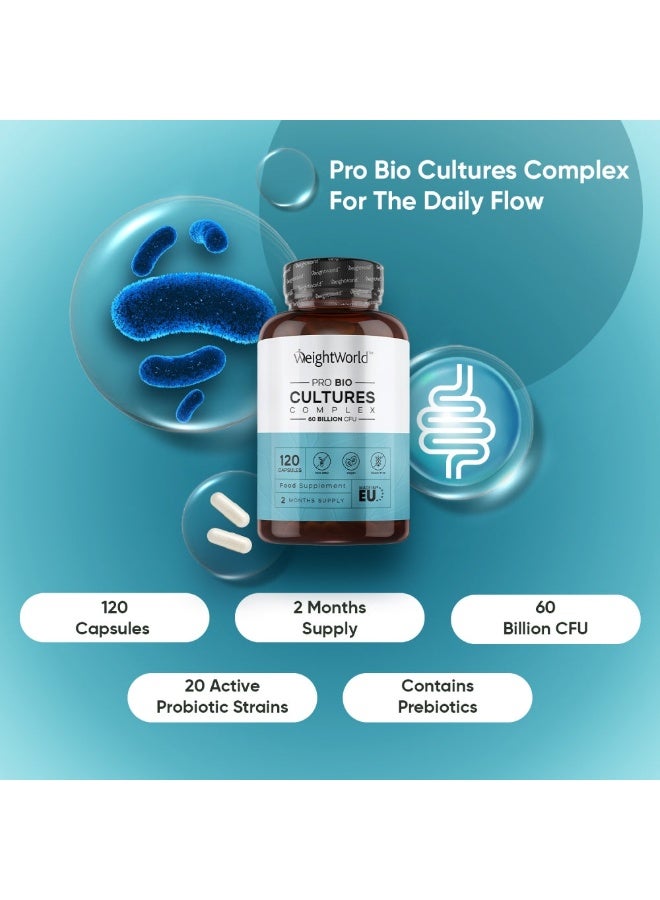 WeightWorld Cultures Complex Probiotic 60 Billion CFU – 20 Strains with Organic Inulin for Digestive & Gut Health, 120 Vegan Capsules (60 Servings) - Image 2